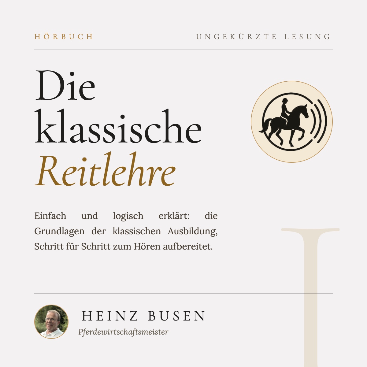 Cover des Hörbuchs „Die klassische Reitlehre – Einfach und logisch erklärt“